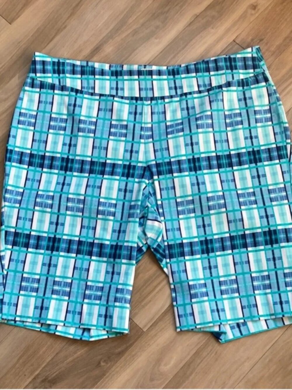 Zac & Rachel Turquoise Plaid Pull on Short withs stretch Size 20W (NWT)